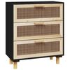 vidaXL Komoda črna 60x30x70 cm trdna borovina in naravni ratan