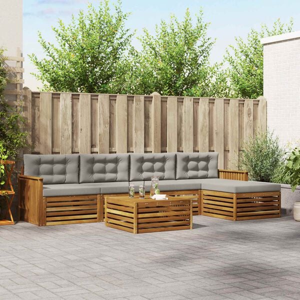 vidaXL Zunanja garnitura za sedenje 6 pcs Naravna in svetlo siva