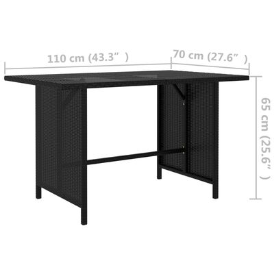 vidaXL Vrtna jedilna miza črna 110x70x65 cm poli ratan