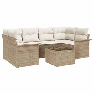 vidaXL Vrtna sedežna garnitura 7 pcs 6-Seater Bež in smetanova