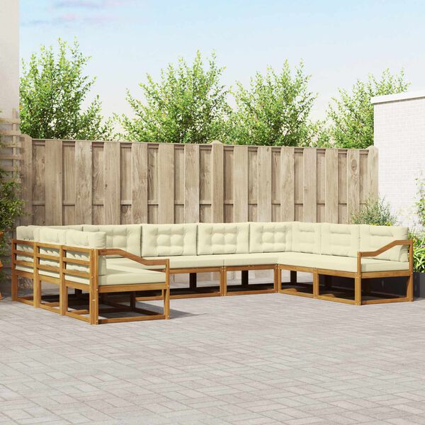 vidaXL Zunanja garnitura za sedenje z blazino 9 pcs Naravna in smetana
