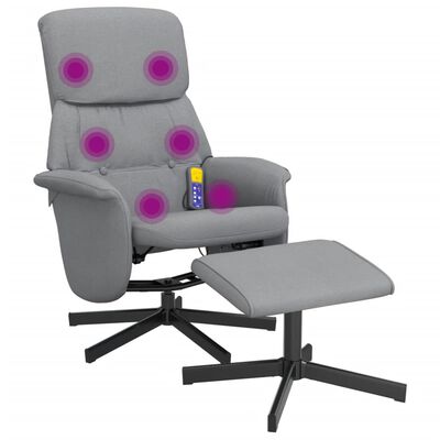 vidaXL Masažni naslanjač s stolčkom za noge svetlo sivo blago