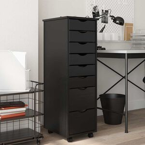 vidaXL Rolling Cabinet s predali MOSS Black Masivni les borovega lesa