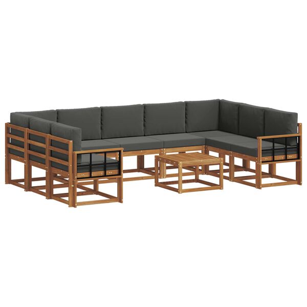 vidaXL Zunanja garnitura za sedenje 10 pcs Naravna in antracitna