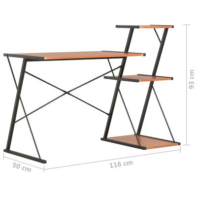 vidaXL Pisalna miza s polico črna in rjava 116x50x93 cm