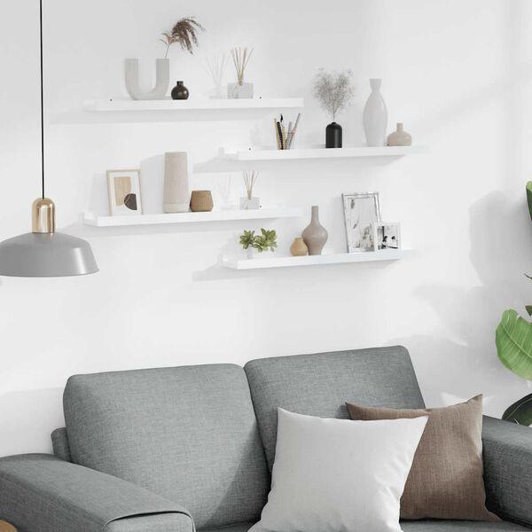 vidaXL Stenske police 4 kosi visok sijaj bele 60x9x3 cm