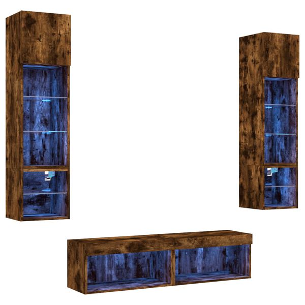 vidaXL Komplet TV omaric LED 6-delni dimljeni hrast inženirski les