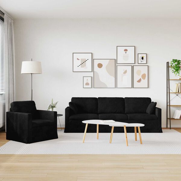 vidaXL Kavč 2 pcs Črna 228 x 78 x 80 cm Žamet