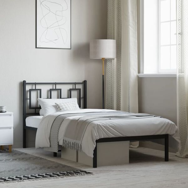 vidaXL Kovinski posteljni okvir z vzglavjem črn 90x200 cm