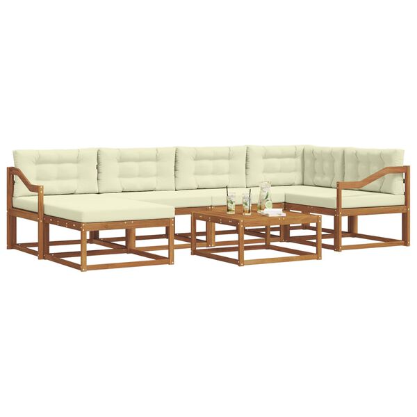 vidaXL Zunanja garnitura za sedenje z blazino 7 pcs Naravna in smetana