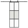 vidaXL Drsna vrata z opremo črna 76x205 cm kaljeno steklo