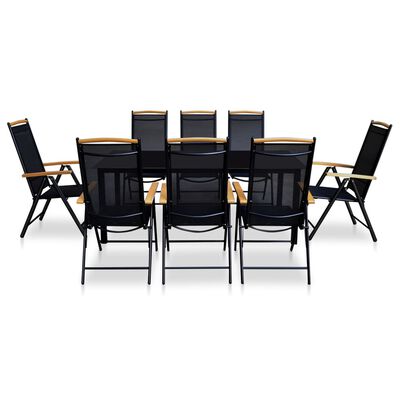 vidaXL Zunanja jedilna garnitura z zložljivimi stoli 9-delna alu črna