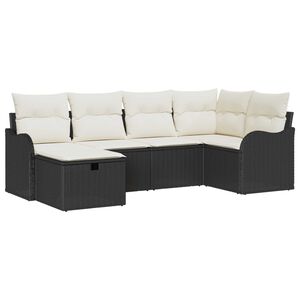 vidaXL Vrtna sedežna garnitura z blazino 6 pcs Črna Poly ratan