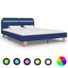 vidaXL Posteljni okvir z LED osvetlitvijo modro blago 180x200 cm