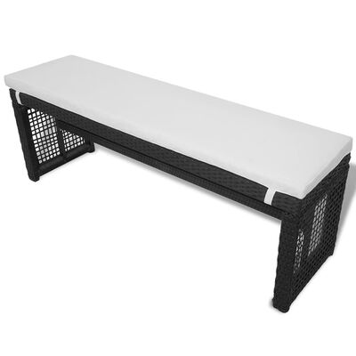 vidaXL Pivska miza z 2 klopema 160 cm poli ratan črna