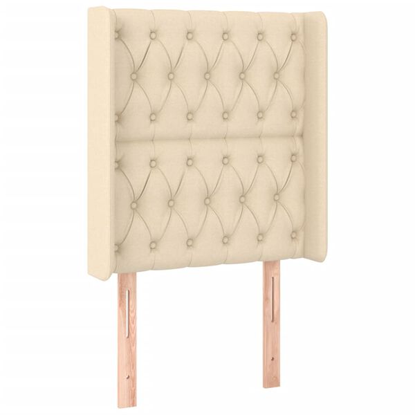 vidaXL LED posteljno vzglavje krem 83x16x118/128 cm blago