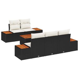vidaXL Vrtna sedežna garnitura z blazino 6 pcs Črna Poly ratan
