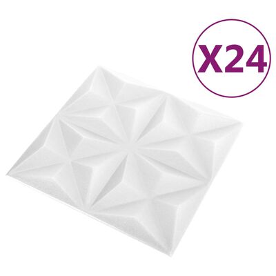 vidaXL 3D stenski paneli 24 kosov 50x50 cm origami beli 6 m²
