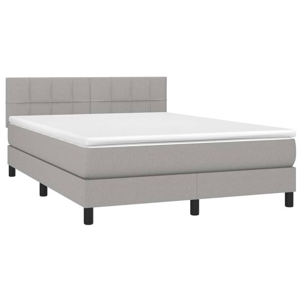 vidaXL Box spring postelja z vzmetnico LED svetlo siva 140x190cm blago
