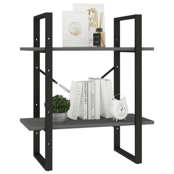 vidaXL Knjižna omara 2-nadstropna siva 60x30x70 cm trdna borovina