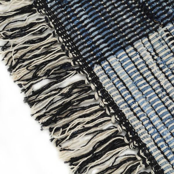 vidaXL Ročno tkana Chindi preproga iz džinsa 80x160 cm modra