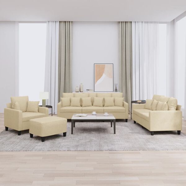 vidaXL Sedežna garnitura 4-delna z vzglavniki krem blago