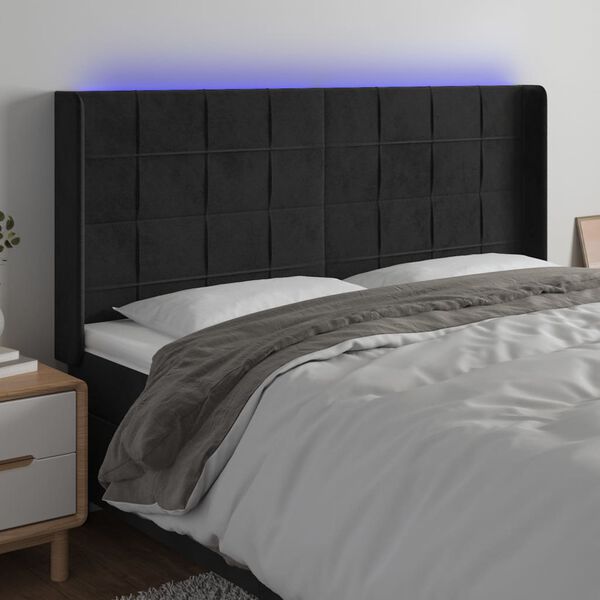 vidaXL LED posteljno vzglavje črno 163x16x118/128 cm žamet