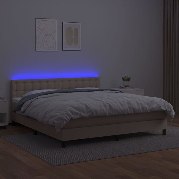vidaXL Box spring postelja z vzmetnico LED kapučino 160x200 cm