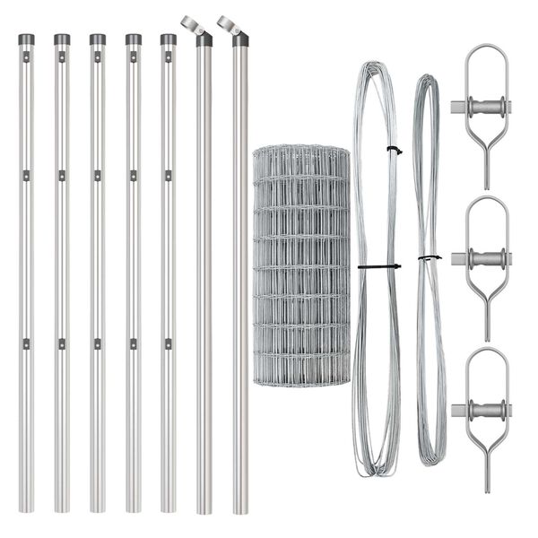 vidaXL Ograja s stebrom srebrna 0,4 x 50 m Jeklo in PVC