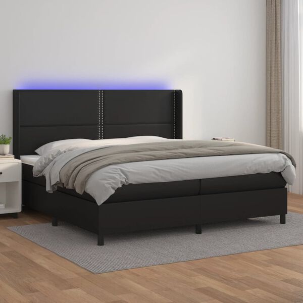 vidaXL Box spring postelja z vzmetnico LED črna 200x200cm umetno usnje