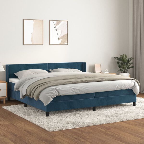 vidaXL Box spring postelja z vzmetnico temno modra 200x200 cm žamet