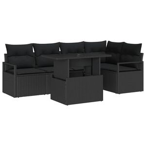 vidaXL Vrtna sedežna garnitura s shranjevanjem 6 pcs Črna Poly ratan