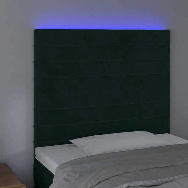 vidaXL LED posteljno vzglavje temno zeleno 90x5x118/128 cm žamet