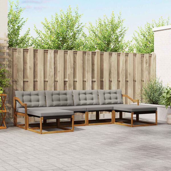 vidaXL Zunanja garnitura za sedenje 6 pcs Naravna in svetlo siva