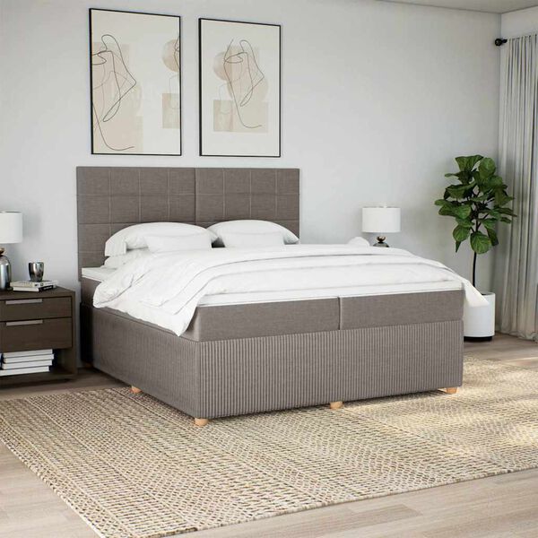 vidaXL Box spring postelja z vzmetnico taupe 200x200 cm blago