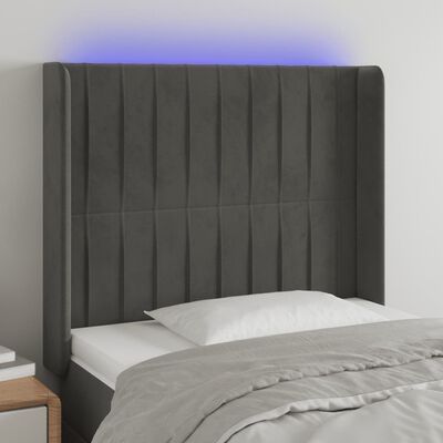vidaXL LED posteljno vzglavje temno sivo 83x16x118/128 cm žamet
