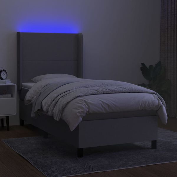 vidaXL Box spring postelja z vzmetnico LED svetlo siva 80x200 cm blago