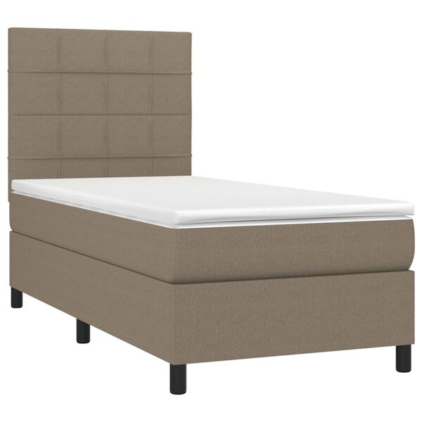 vidaXL Box spring postelja z vzmetnico LED taupe 90x190 cm blago