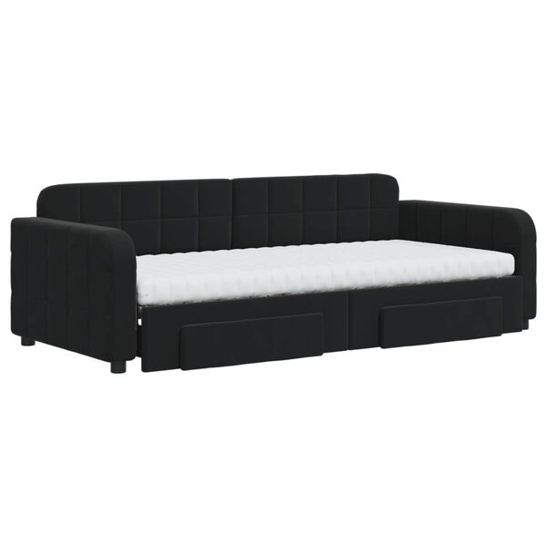 vidaXL Izvlečna dnevna postelja s predali črna 90x200 cm žamet