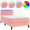 vidaXL Box spring postelja z vzmetnico LED roza 100x200 cm žamet