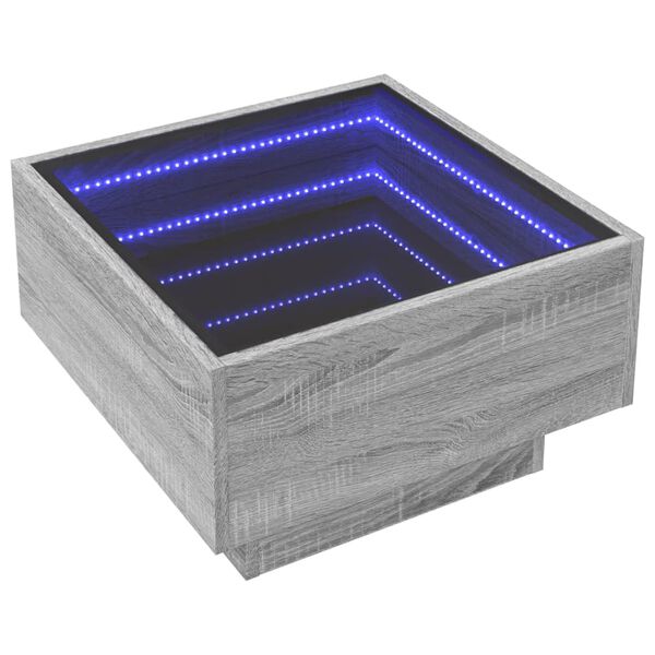 vidaXL Klubska mizica LED siva sonoma 50x50x30 cm inženirski les