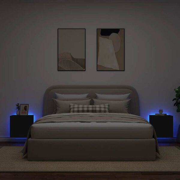 vidaXL Stenske TV omarice z LED lučkami 2 kosa črna 40,5x35x40 cm