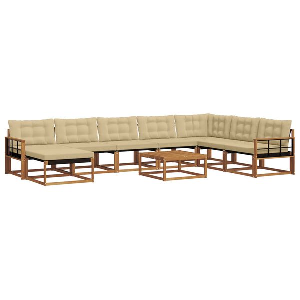 vidaXL Zunanja garnitura za sedenje z blazino 9 pcs Naravna in bež