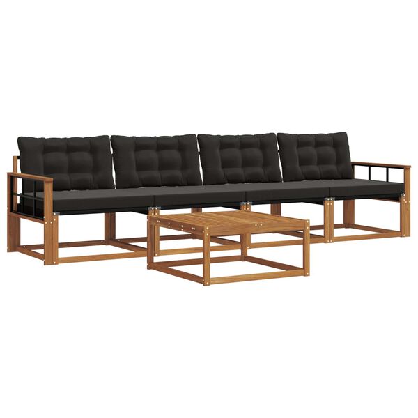 vidaXL Zunanja garnitura za sedenje z blazino 5 pcs Naravna in črna