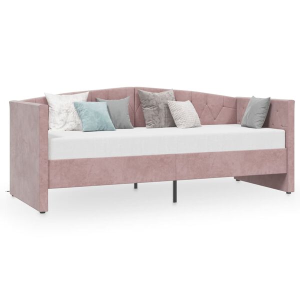 vidaXL Dnevna postelja USB roza žamet 90x200 cm