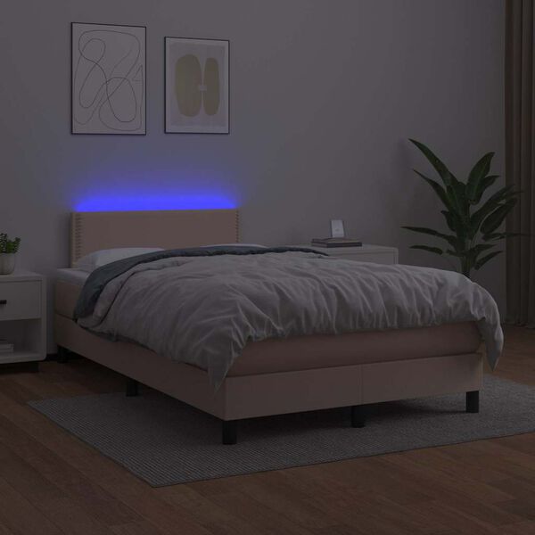 vidaXL Box spring postelja z vzmetnico LED kapučino 120x190 cm