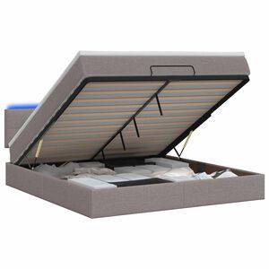 vidaXL Otomanska postelja z vzmetnico in LED Taupe 140 x 190 cm Blago