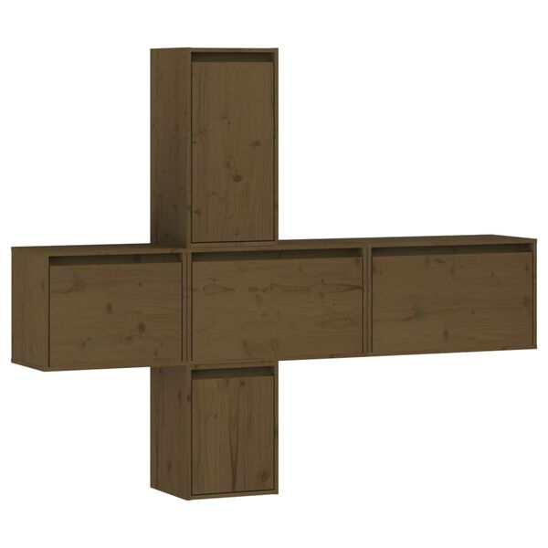 vidaXL TV omarica 5 kosov medeno rjava trdna borovina