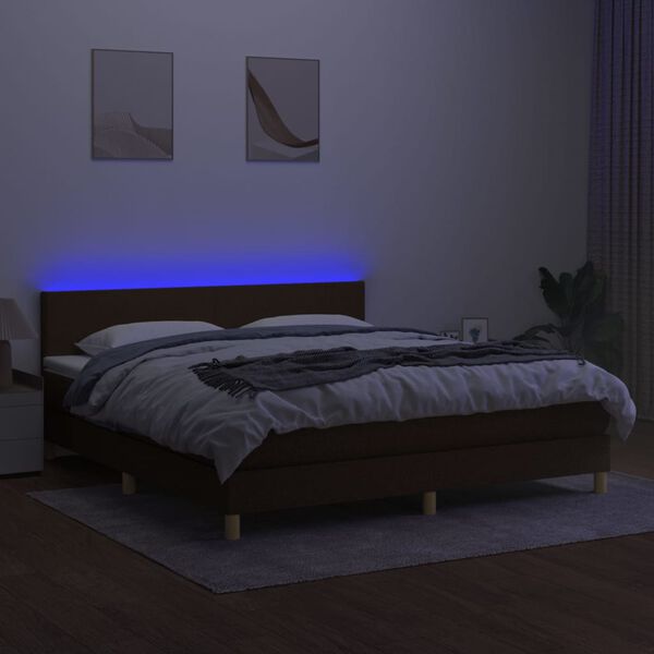 vidaXL Box spring postelja z vzmetnico LED temno rjava 160x200cm blago