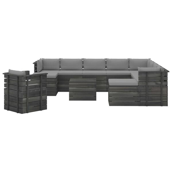 vidaXL Vrtna garnitura iz palet 12-delna z blazinami trdna borovina